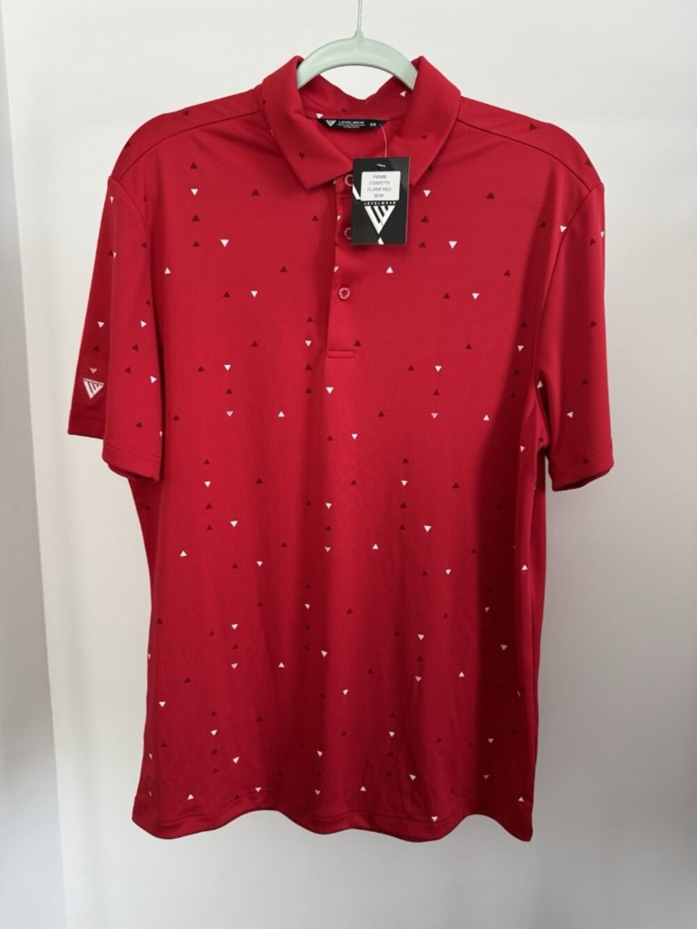 Levelwear Golf Polo Men's Medium Red Confetti Print Performance NWT